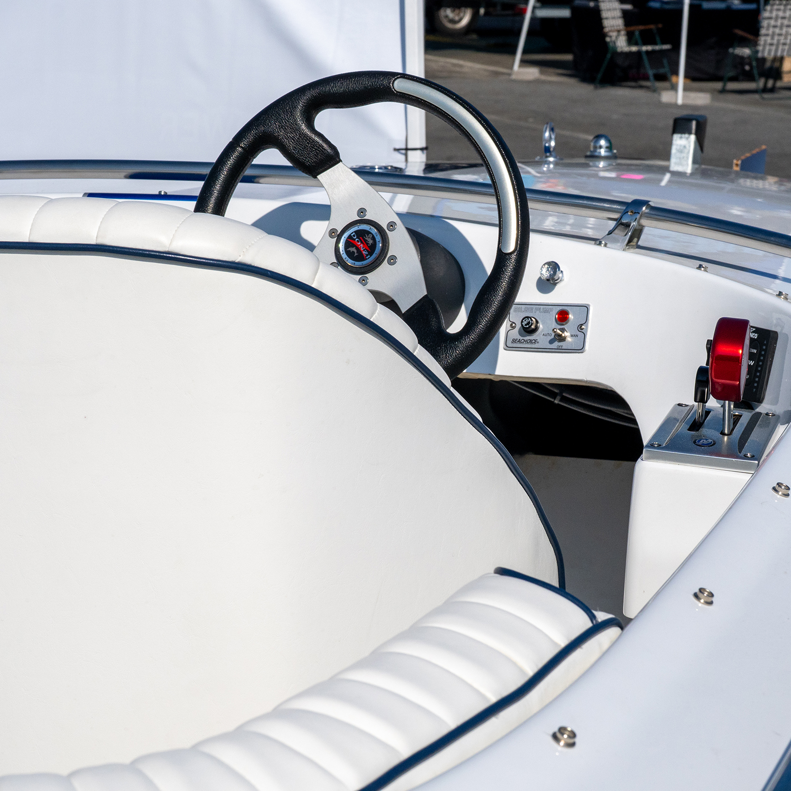 A fully restored Sweet 16 Donzi powered by a Mercury 200R outboard.