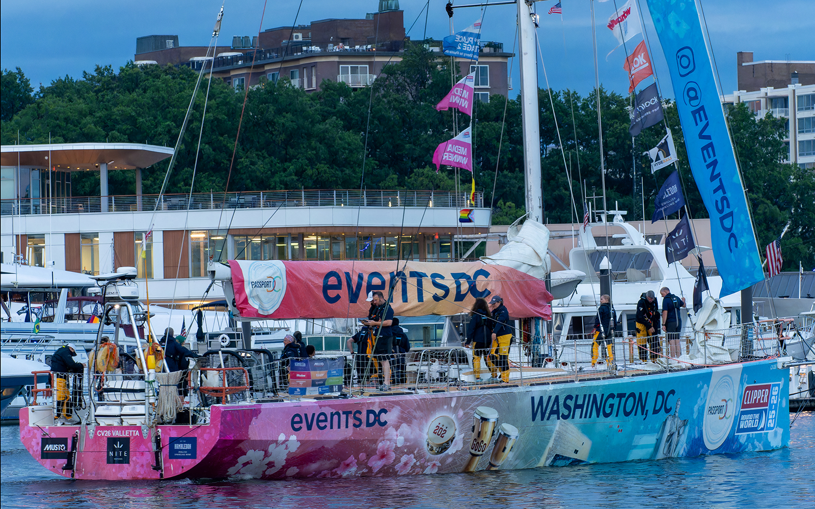 Events DC-branded Clipper Race yacht at the Washington waterfront