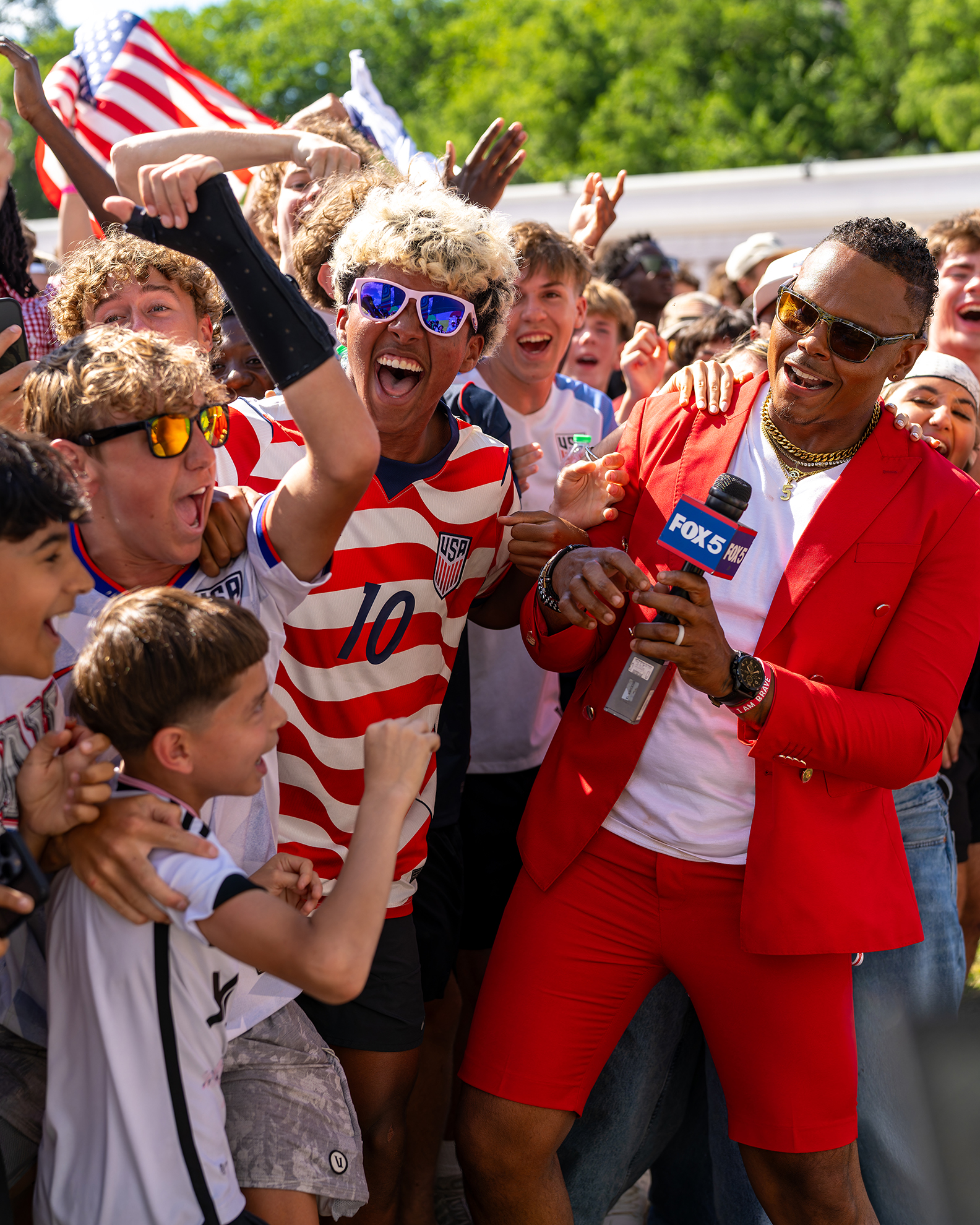 Fans watching the US Men's National Team defeat Australia at the Freedom 250 FIFA Fan Zone