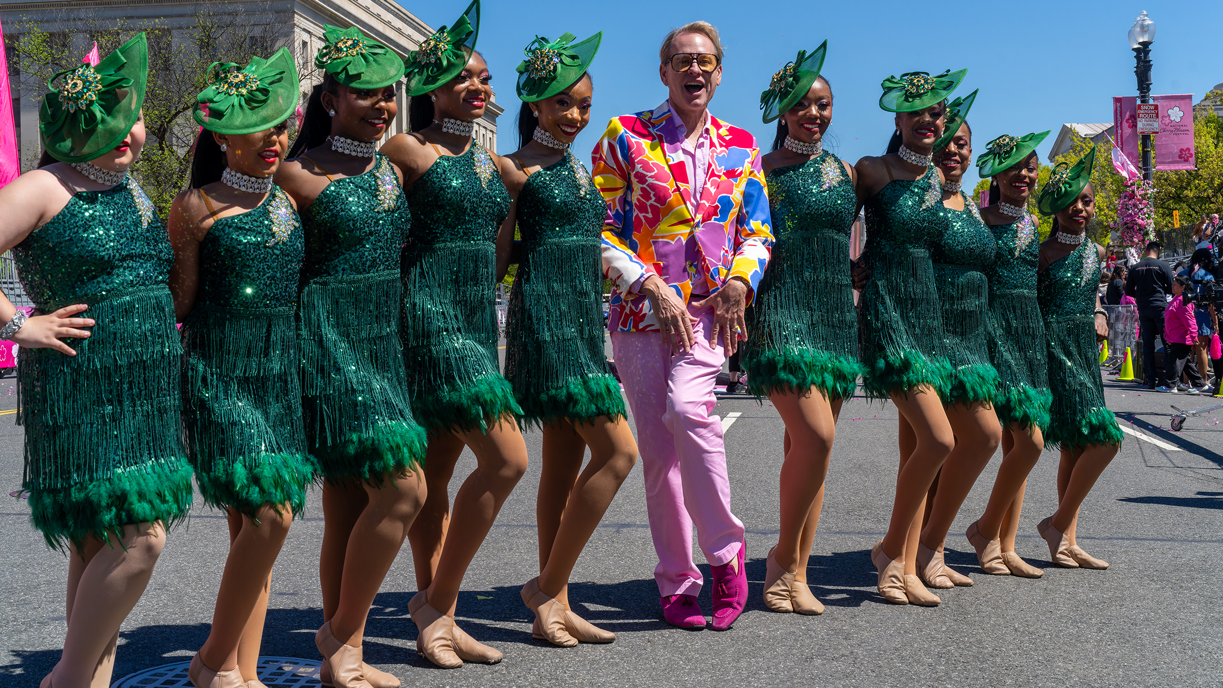 Cherry Blossom Parade floats and performers in Washington, DC